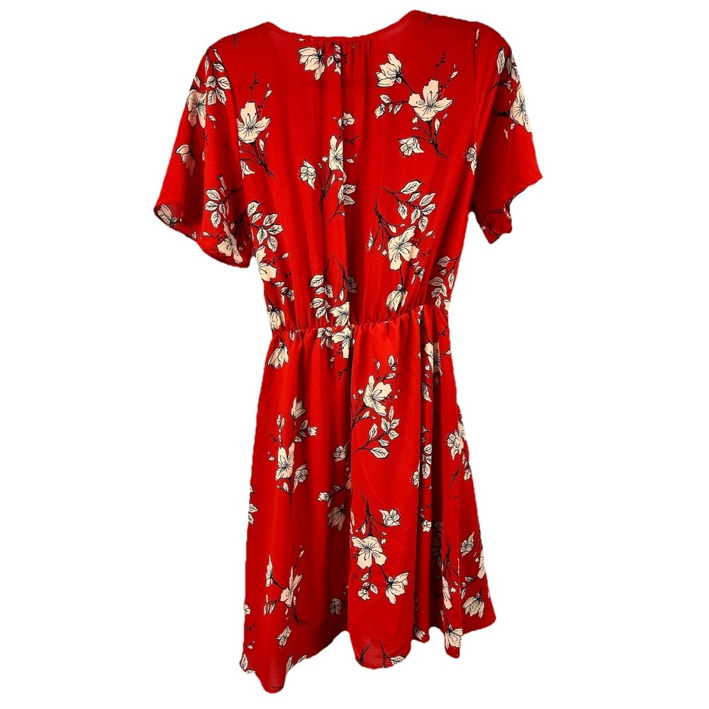 Sienna Sky Red Floral Wrap Dress L Boho Cottagecore Romantic V-Neck Mini Flutter - Picture 8 of 10